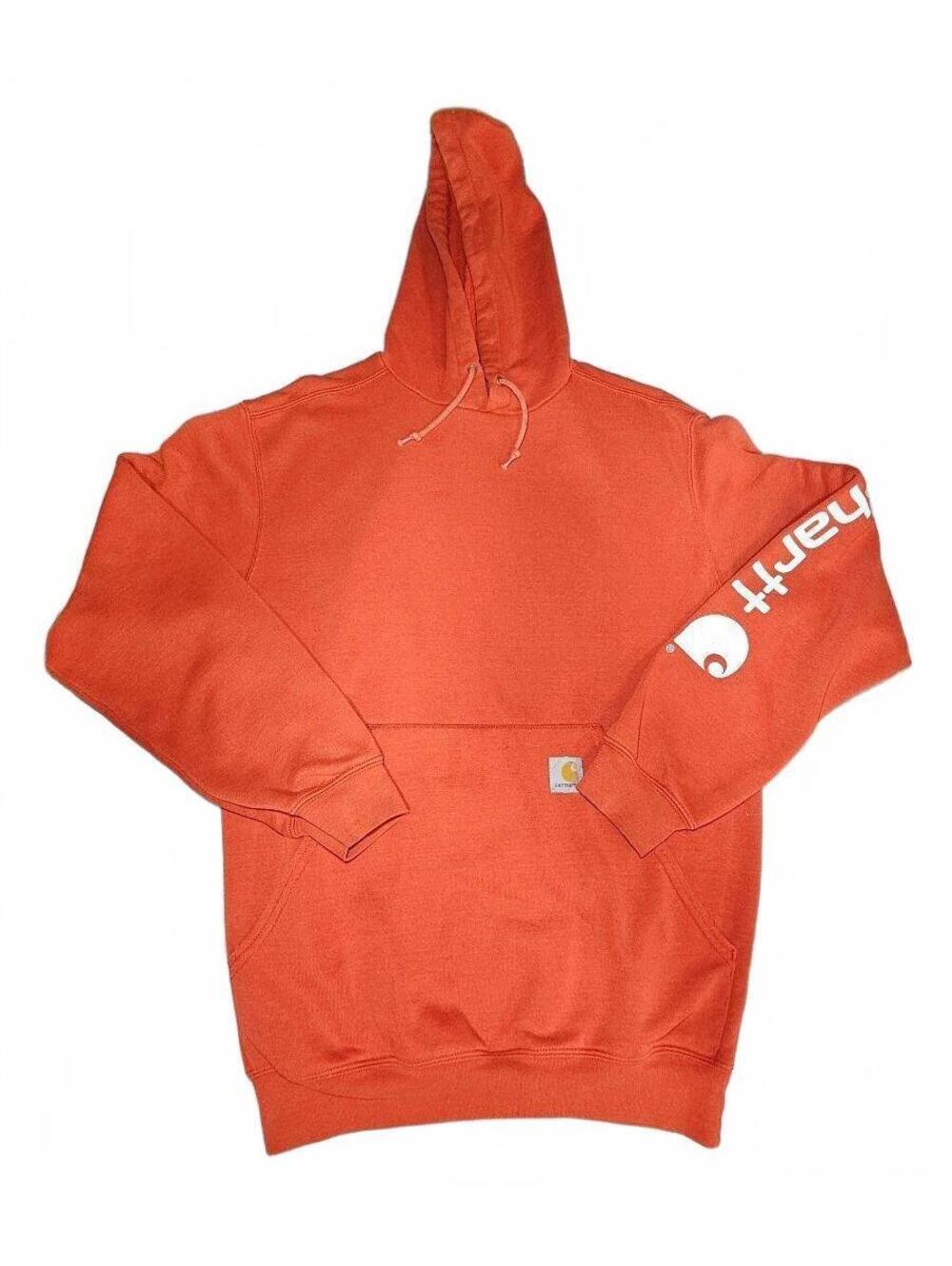 Carhartt Hoodie Mens S Orange Sleeve Logo Pullover Workwear